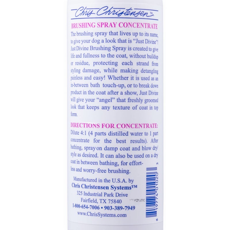 Chris Christensen Just Divine Dog Brushing Spray Concentrate, Groom Like a Professional, Prevents Brushing Damage, Light Detangler, All Coat Types, Made in USA, 16oz - Image 4